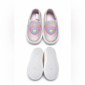 Girls Size 8 Glitter Slip-On Shoes Sparkle Heart Sneakers Cute Casual